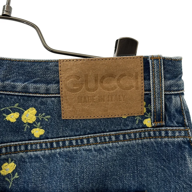 GUCCI / グッチ | フラワー刺しゅうデニムタイトスカート | 40 | レディース