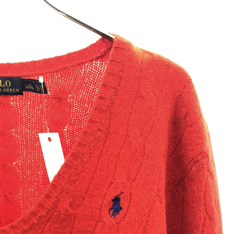 POLO RALPH LAUREN / ポロラルフローレン | ウール ワンポイントポニー ケーブル ニット セーター | M | レディース