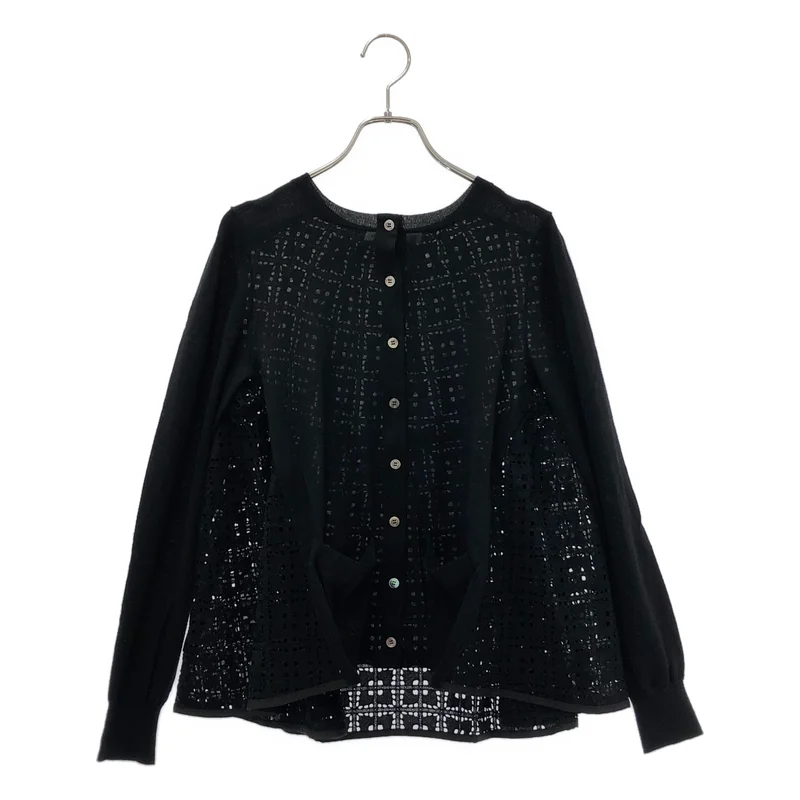 sacai luck / サカイラック | ウール バックレース切り替え クルーネックカーディガン | 2 | レディース