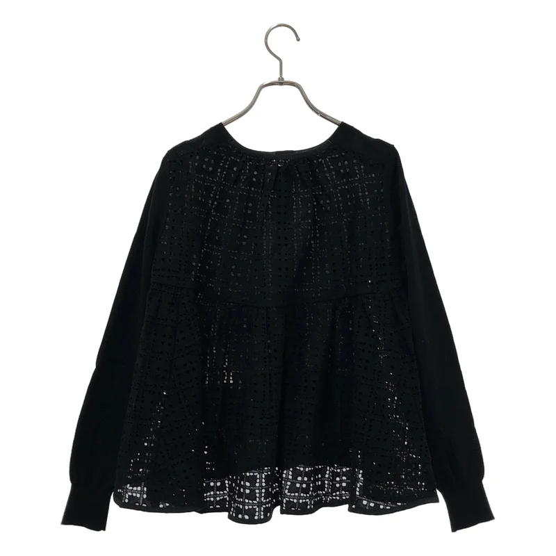 sacai luck / サカイラック | ウール バックレース切り替え クルーネックカーディガン | 2 | レディース