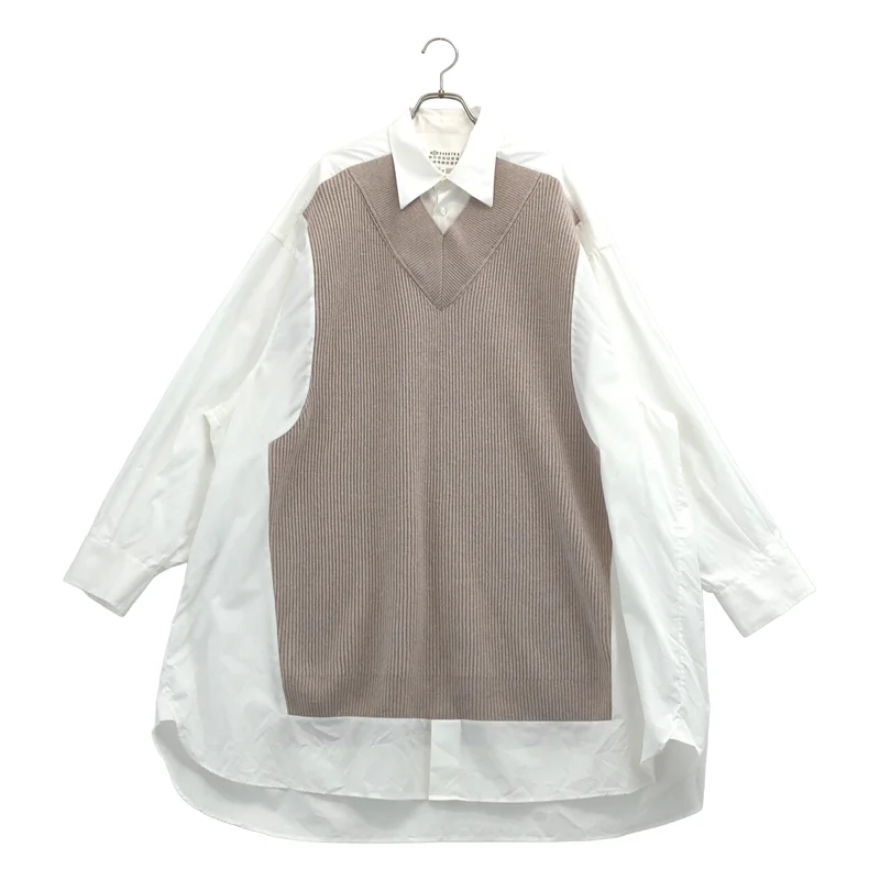 Maison Margiela / メゾンマルジェラ | 2020AW | 異素材 切替 ドッキング オーバーシルエット シャツ ニット | XXS | レディース