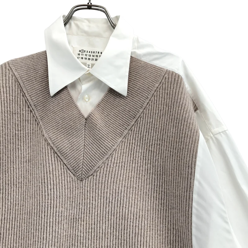 Maison Margiela / メゾンマルジェラ | 2020AW | 異素材 切替 ドッキング オーバーシルエット シャツ ニット | XXS | レディース