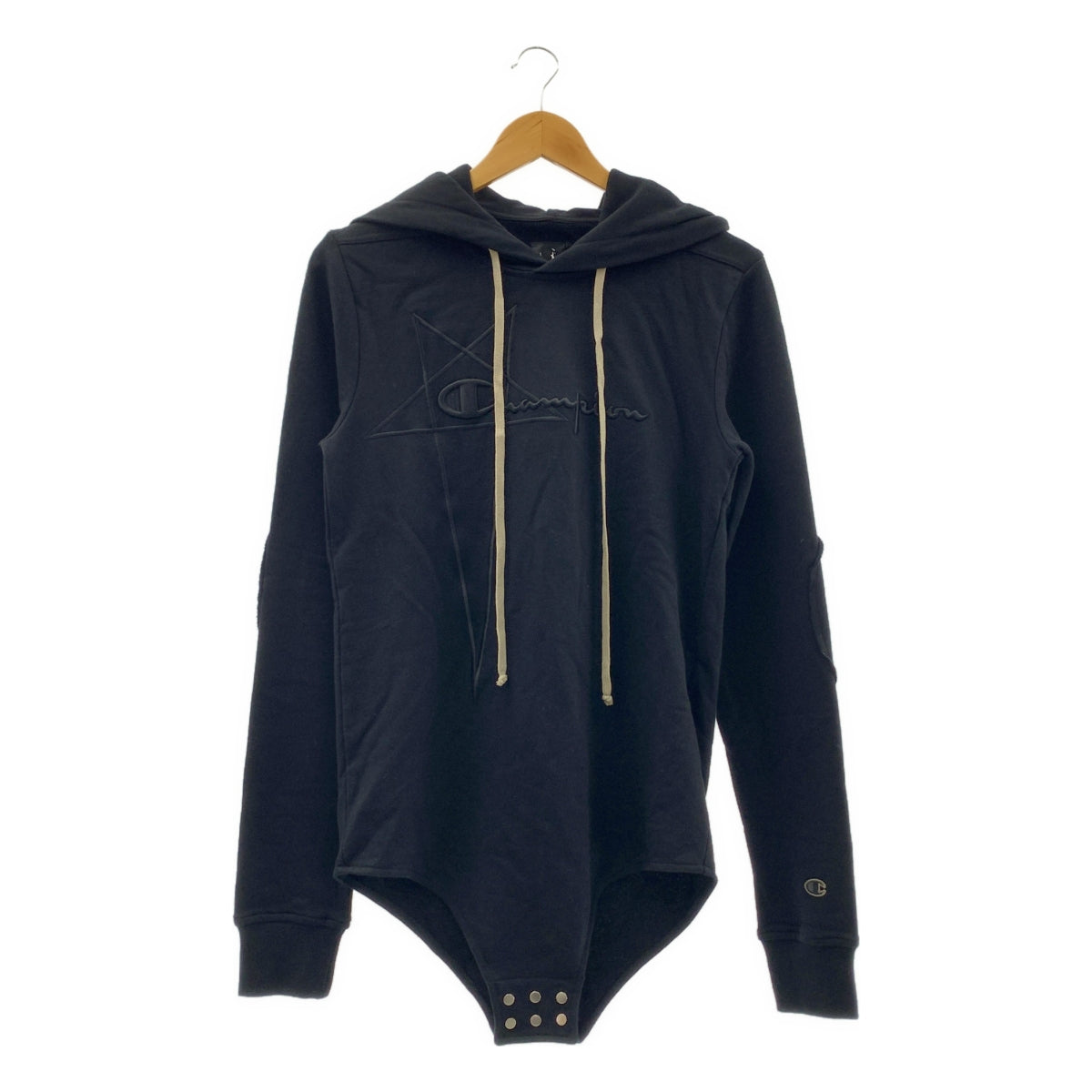 【美品】  Rick Owens / リックオウエンス | × Champion Logo Popover Hoody プルオーバー パーカー | XS | ブラック | メンズ 美品】 Rick Owens / リックオウエンス | × Champion Logo Popover
