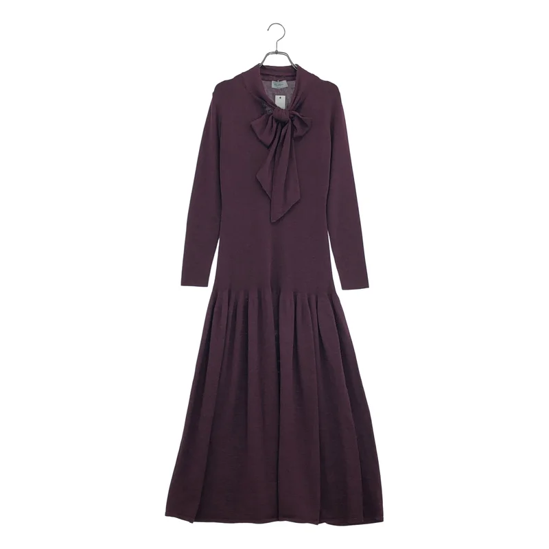 Salvatore Ferragamo / サルヴァトーレフェラガモ | ウール シルク ボウタイ Vネック ニットワンピース | XS | レディース