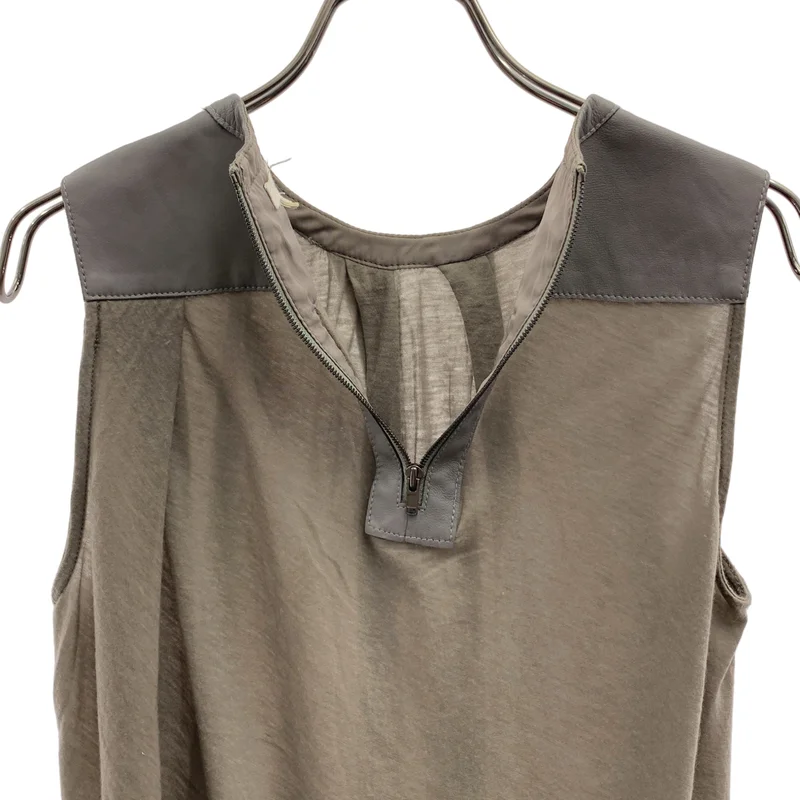 HELMUT LANG / ヘルムートラング | レザー切替 ノースリーブ トップス | S | レディース