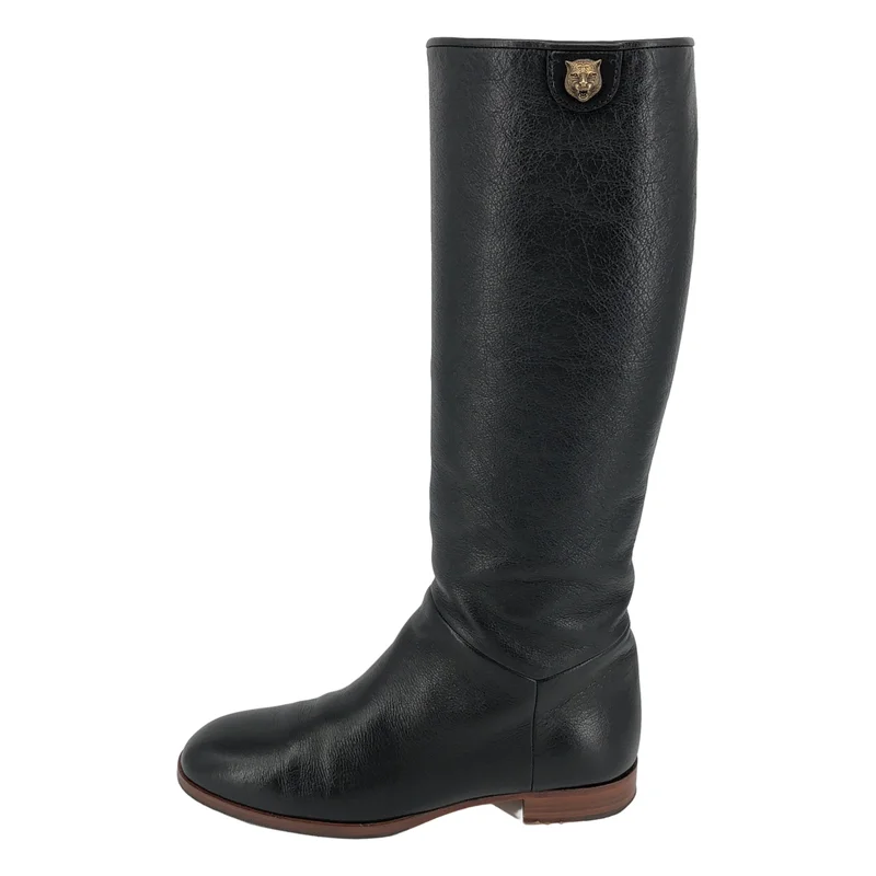 GUCCI / グッチ | タイガーヘッド ラウンドトゥ レザー ロングブーツ | 38 | レディース