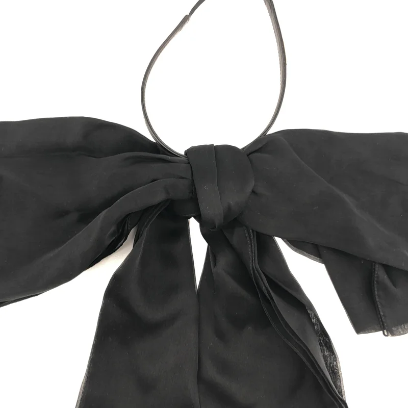 SAINT LAURENT PARIS / サンローランパリ | silk 100％ / シルク レザーストラップ ロゴ リボン チョーカー |