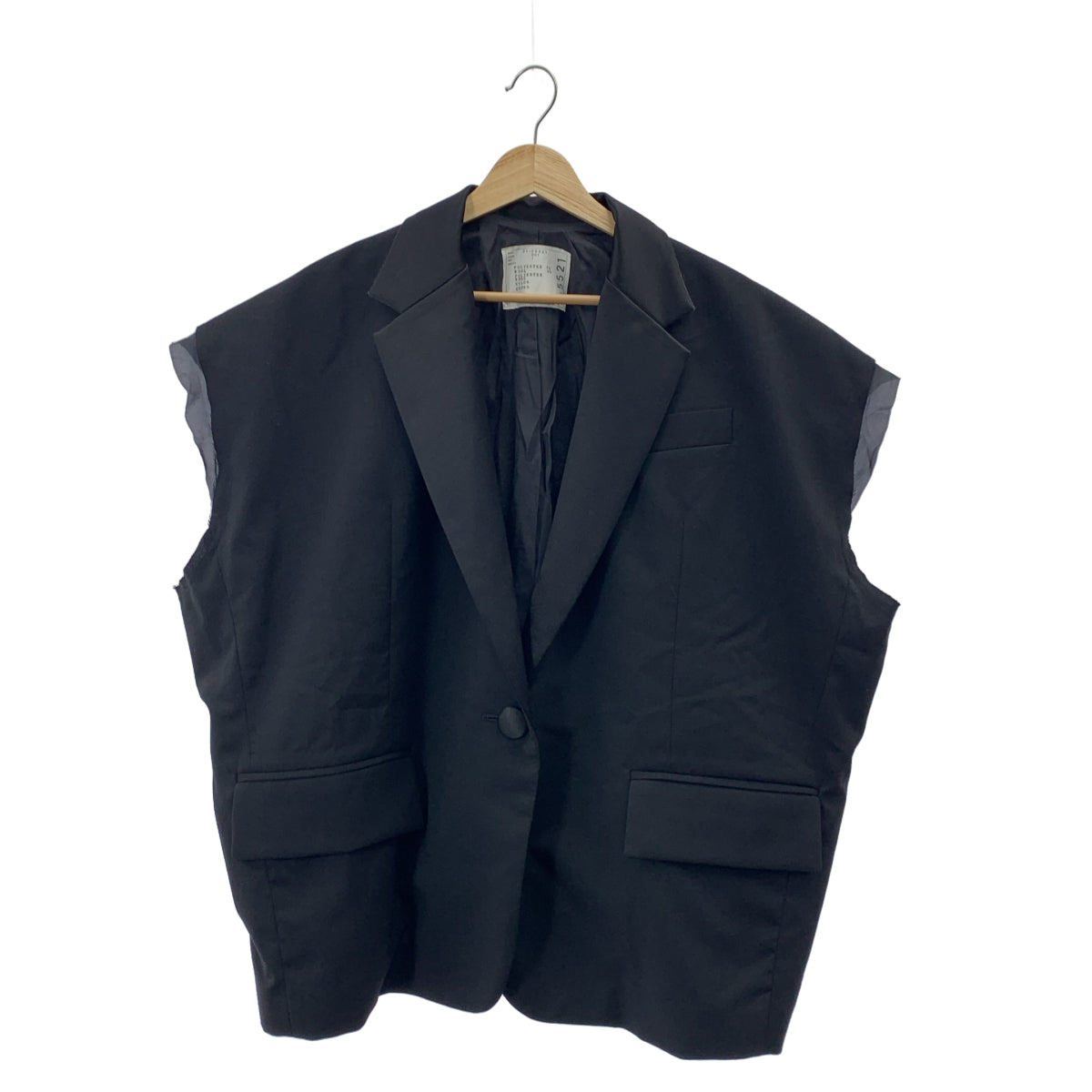 サカイ テーラードジャケット ベスト シルク カシミヤ ブラック 黒 S 美品】 sacai / サカイ | Suiting Jacket / オーバーシルエット ジレ
