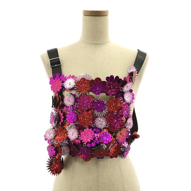 noir kei ninomiya / ノワールケイニノミヤ | 2023AW | FLORAL APPLIQUE VEST グリッター アップリケ ハーネス | S | レディース