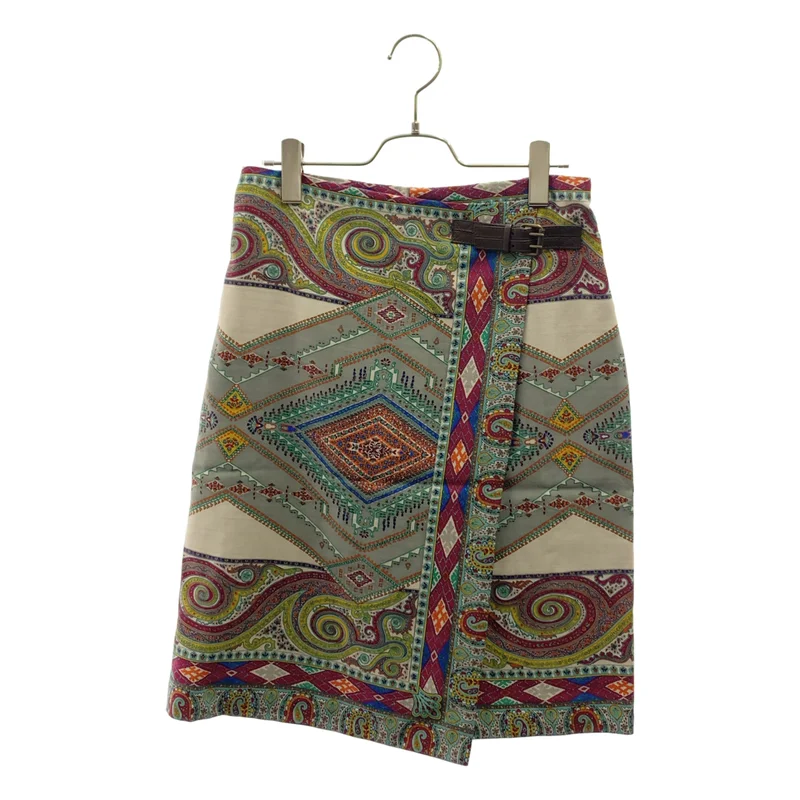 ETRO / エトロ | 総柄 サイドジップ ラップ スカート | 42 | レディース