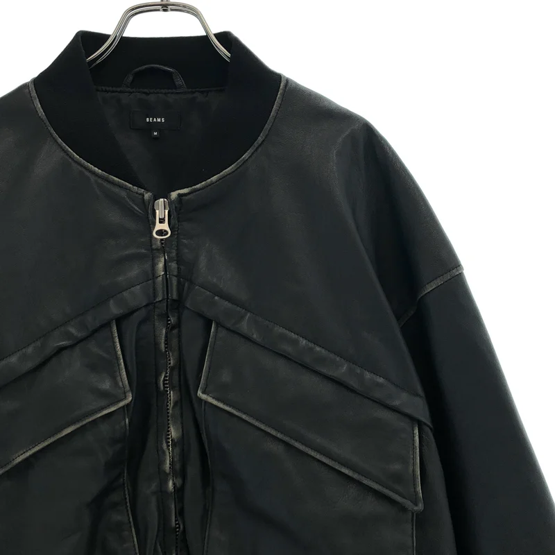 BEAMS / ビームス | ユーズド加工 レザー ショートブルゾン | M | メンズ