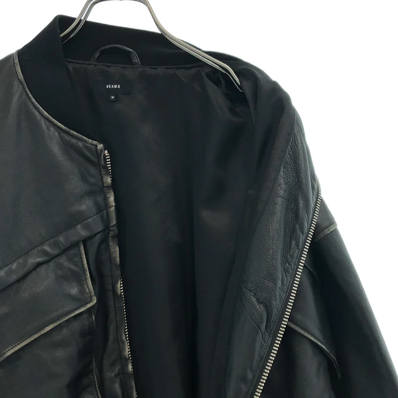 BEAMS / ビームス | ユーズド加工 レザー ショートブルゾン | M | メンズ