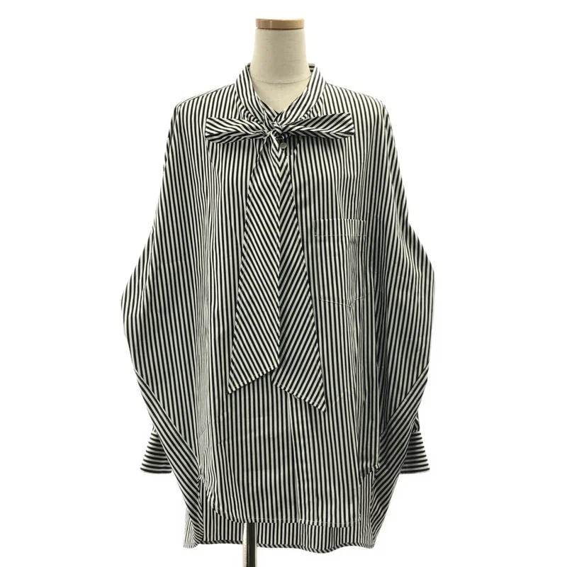 BALENCIAGA / バレンシアガ | ストライプ バックロゴプリント ニュースイングシャツ | 38 | レディース