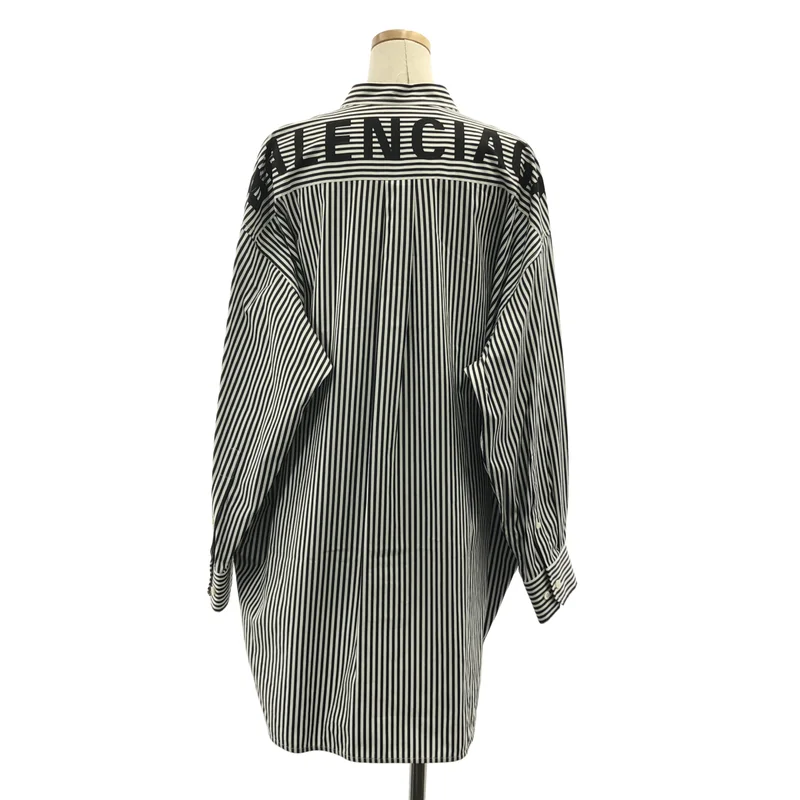 BALENCIAGA / バレンシアガ | ストライプ バックロゴプリント ニュースイングシャツ | 38 | レディース