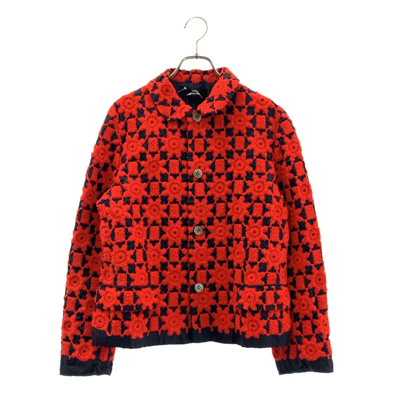 tricot COMME des GARCONS / トリココムデギャルソン | 2001AW | エンブロイダリー 丸襟 シングルブレスト ジャケット / 総裏地 | M | レディース