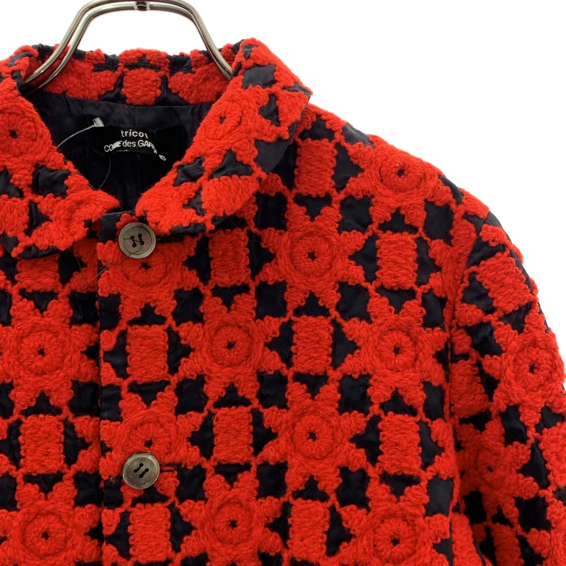 tricot COMME des GARCONS / トリココムデギャルソン | 2001AW | エンブロイダリー 丸襟 シングルブレスト ジャケット / 総裏地 | M | レディース