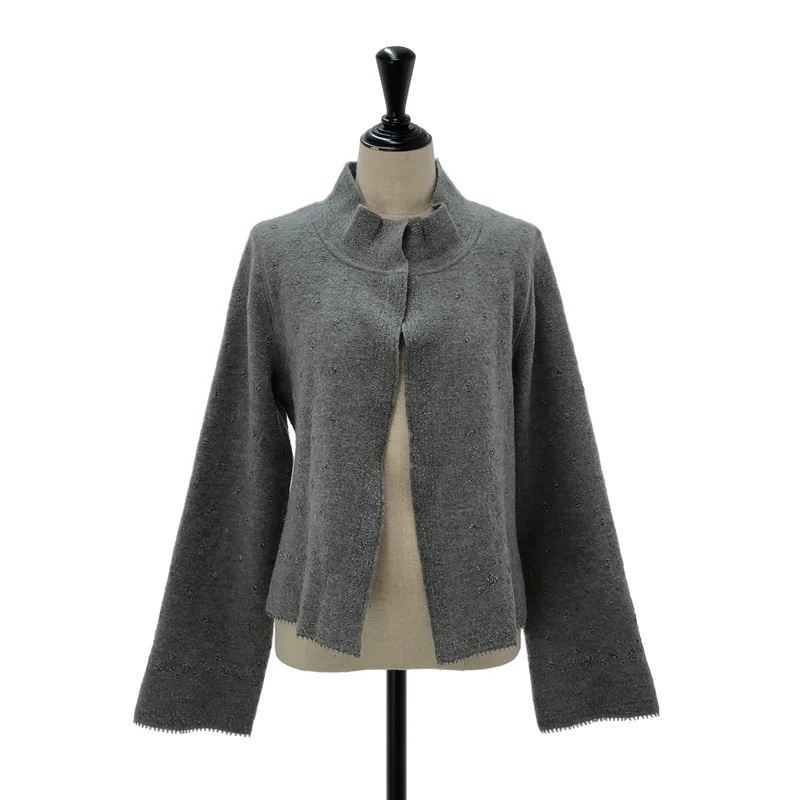 HaaT ISSEY MIYAKE / ハートイッセイミヤケ | ウール スタンドカラー ラメニットカーディガン | 3 | レディース