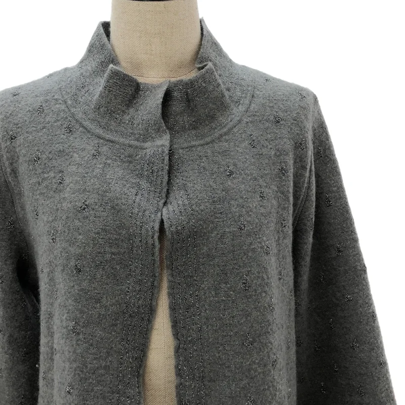 HaaT ISSEY MIYAKE / ハートイッセイミヤケ | ウール スタンドカラー ラメニットカーディガン | 3 | レディース