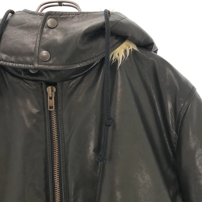 Paul Smith COLLECTION / ポールスミスコレクション | 羊革 ラムレザー 中綿 ジップ ジャケット / ファーフード着脱可 | M | メンズ