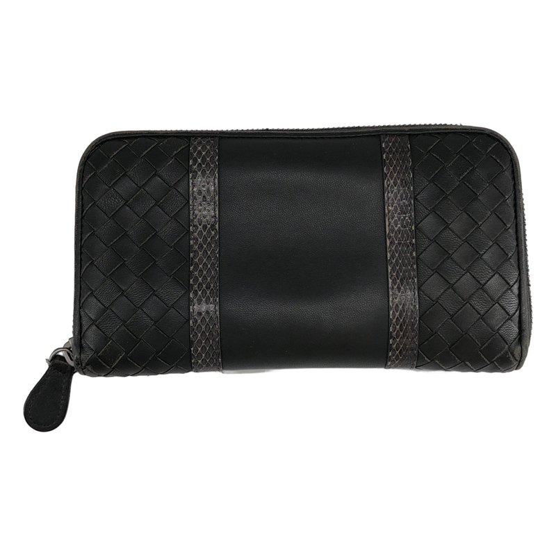 BOTTEGA VENETA / ボッテガヴェネタ | イントレチャートレザー パイソン切り替え ラウンドジップ ロングウォレット |