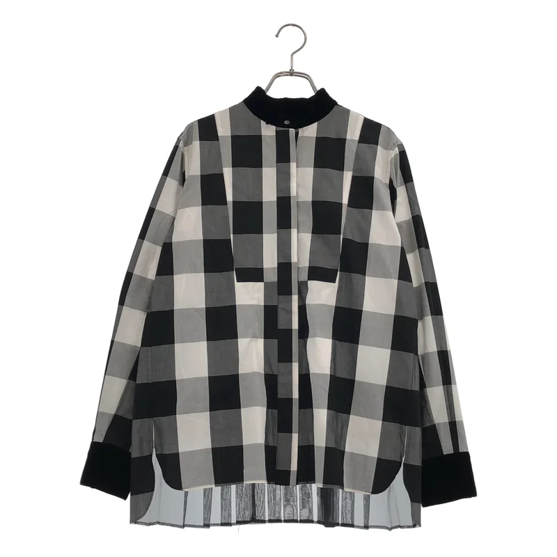 sacai / サカイ | コットン チェック ベロア切替 シャツ | 2 | レディース
