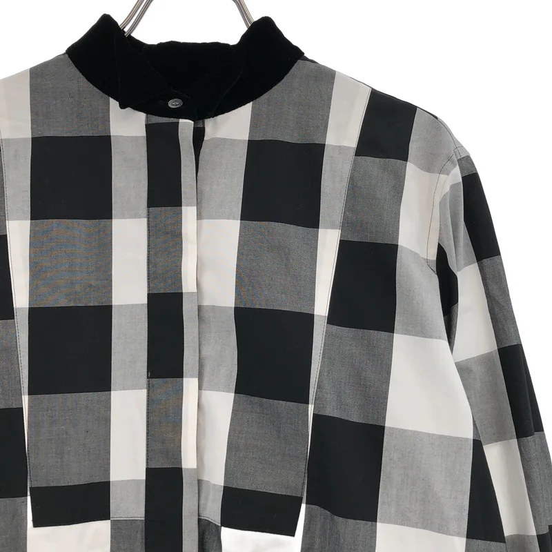 sacai / サカイ | コットン チェック ベロア切替 シャツ | 2 | レディース