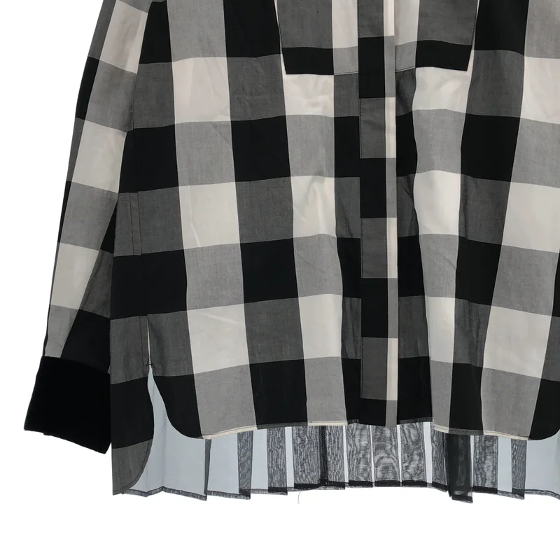 sacai / サカイ | コットン チェック ベロア切替 シャツ | 2 | レディース