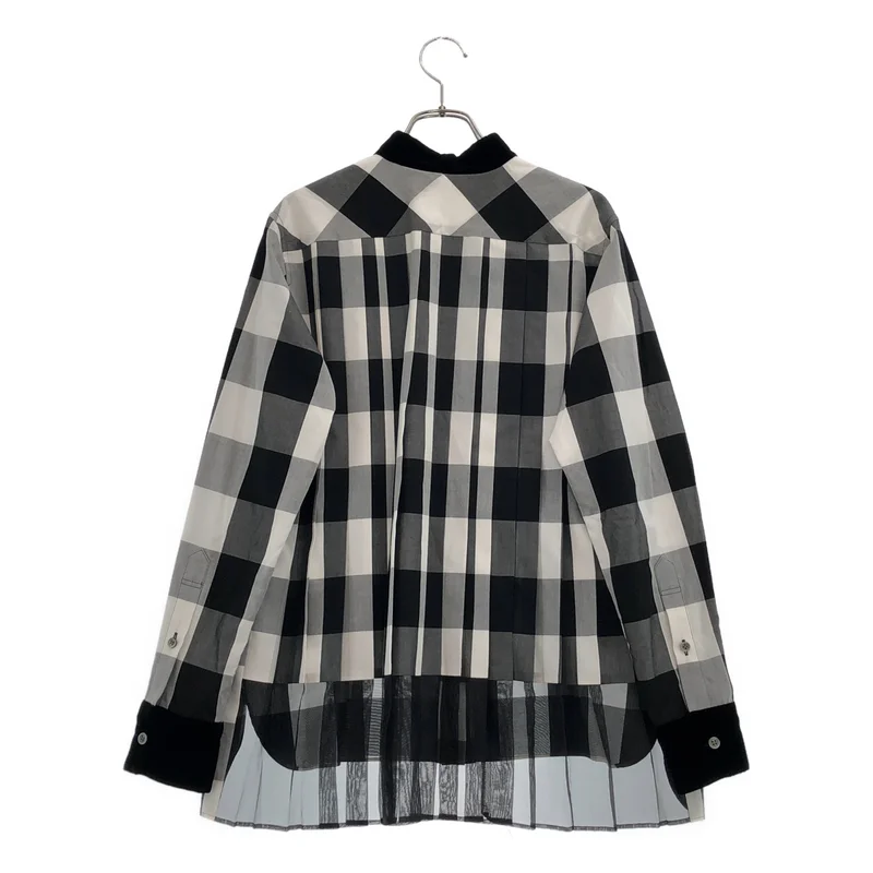sacai / サカイ | コットン チェック ベロア切替 シャツ | 2 | レディース