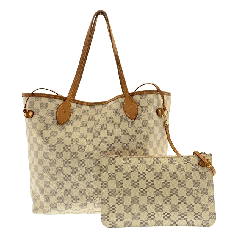Louis Vuitton / ルイヴィトン | ポーチ付き ダミエアズール ネヴァーフル ダミエキャンバス レザートートバッグ |