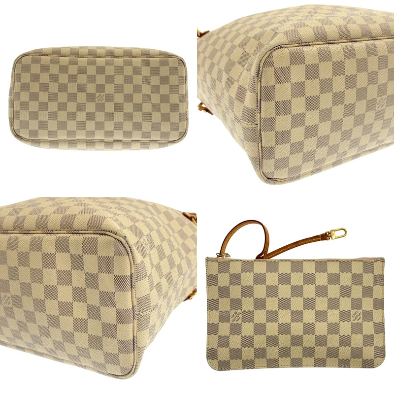 Louis Vuitton / ルイヴィトン | ポーチ付き ダミエアズール ネヴァーフル ダミエキャンバス レザートートバッグ |