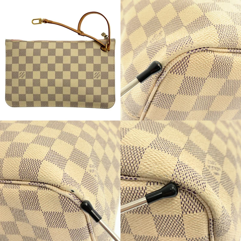 Louis Vuitton / ルイヴィトン | ポーチ付き ダミエアズール ネヴァーフル ダミエキャンバス レザートートバッグ |