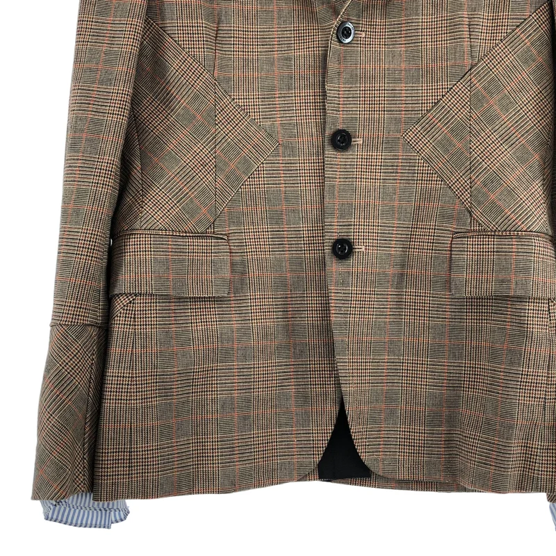 sacai / サカイ | グレンチェック レイヤードスリーブ テーラードジャケット | 1 | レディース
