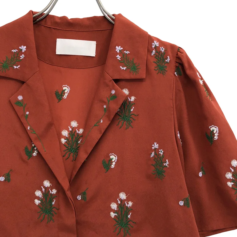 Mame Kurogouchi / マメクロゴウチ | Pedicel Embroidery Open-Necked Shirt フローラルエンブロイダリーオープンカラーシャツ | 2 | レディース