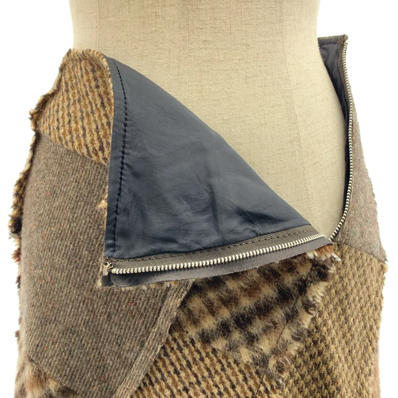tricot COMME des GARCONS / トリココムデギャルソン | 2005AW | ウール 捩れ パッチワーク バックジップ スカート / 総裏地 | M | レディース