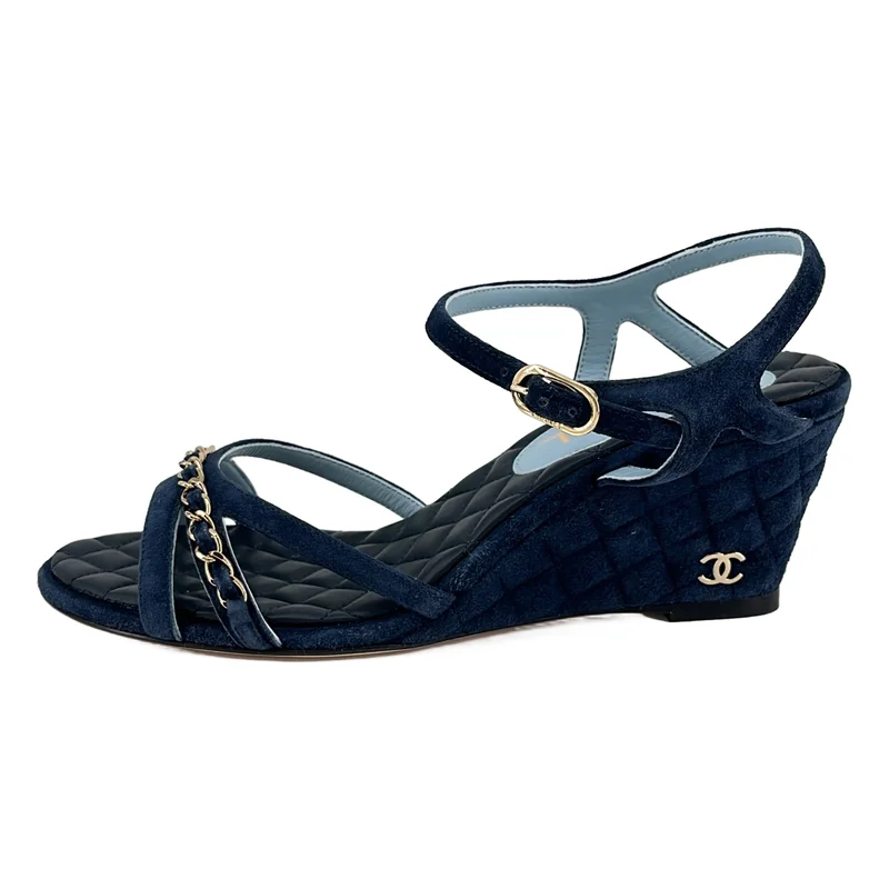 CHANEL / シャネル | スウェードレザー チェーン ココマーク サンダル | 37 1/2 | レディース