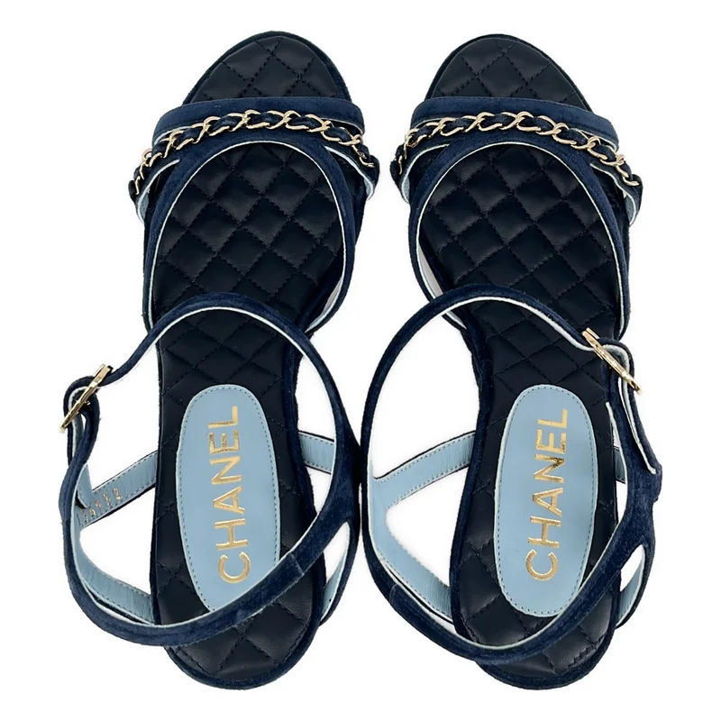 CHANEL / シャネル | スウェードレザー チェーン ココマーク サンダル | 37 1/2 | レディース