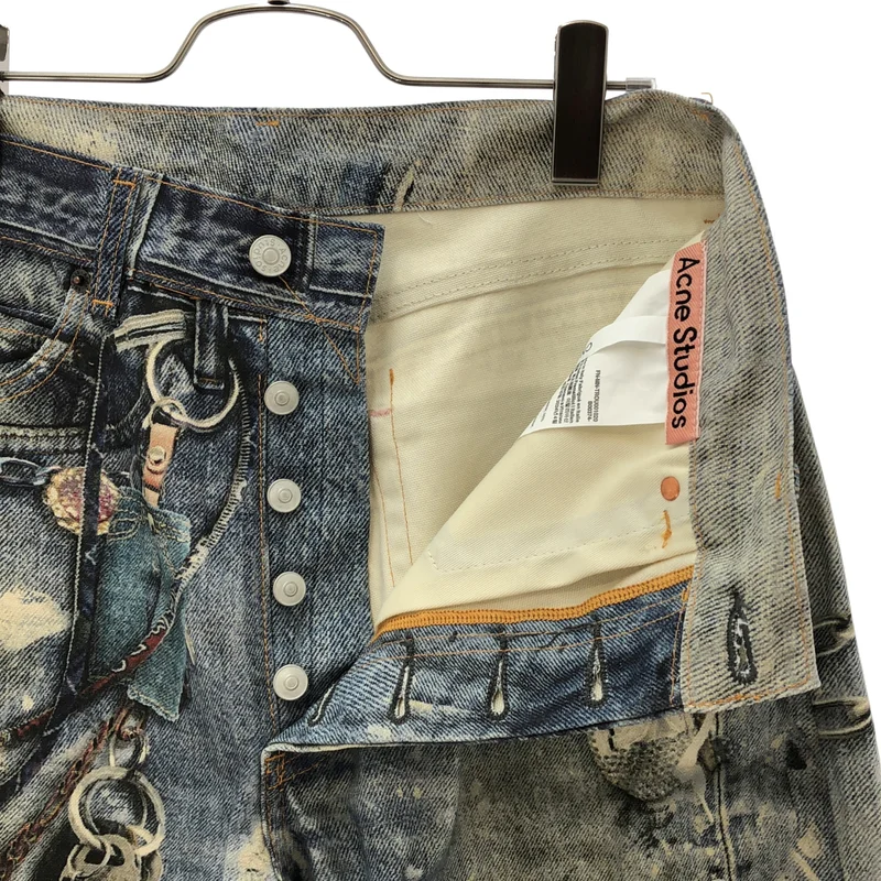 Acne Studios / アクネストゥディオズ | 1981M トロンプルイユ キーチェーンプリント ルーズフィットデニムパンツ | 46 | メンズ