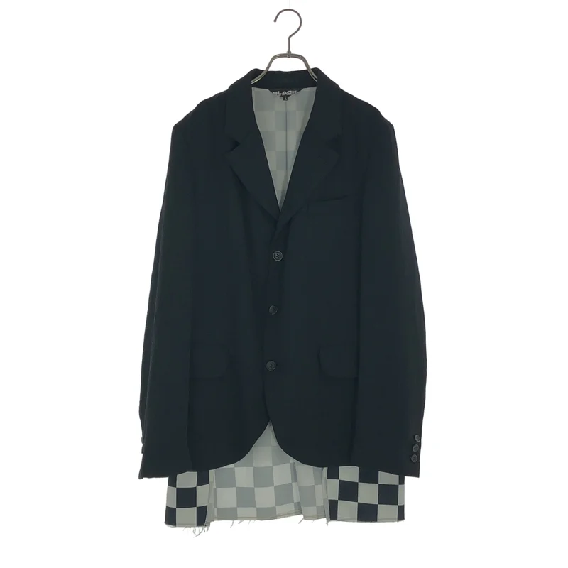 BLACK COMME des GARCONS / ブラックコムデギャルソン | 2023SS | ウール混 シワ加工 チェックレイヤード テーラードジャケット | L | メンズ