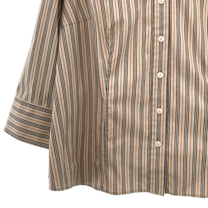 BURBERRY LONDON / バーバリーロンドン | コットン ストライプ ロゴ刺しゅう オープンカラー 七分袖シャツ | 15 | レディース
