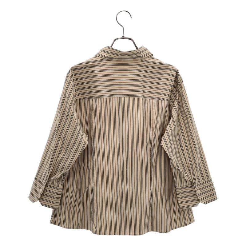 BURBERRY LONDON / バーバリーロンドン | コットン ストライプ ロゴ刺しゅう オープンカラー 七分袖シャツ | 15 | レディース