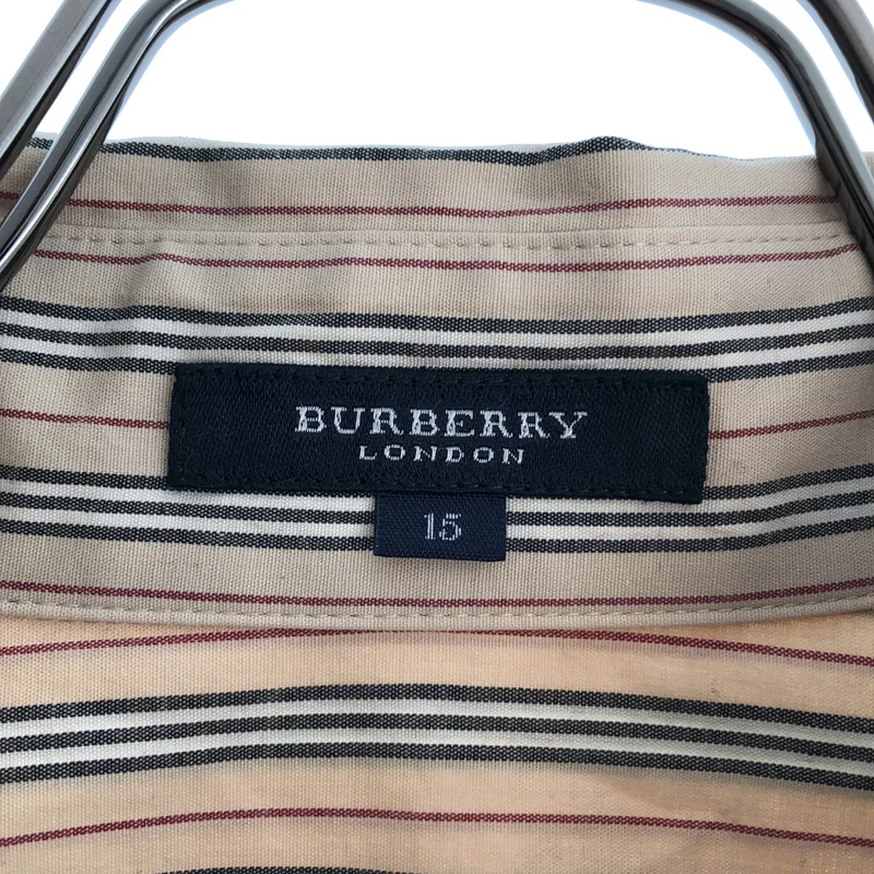 BURBERRY LONDON / バーバリーロンドン | コットン ストライプ ロゴ刺しゅう オープンカラー 七分袖シャツ | 15 | レディース