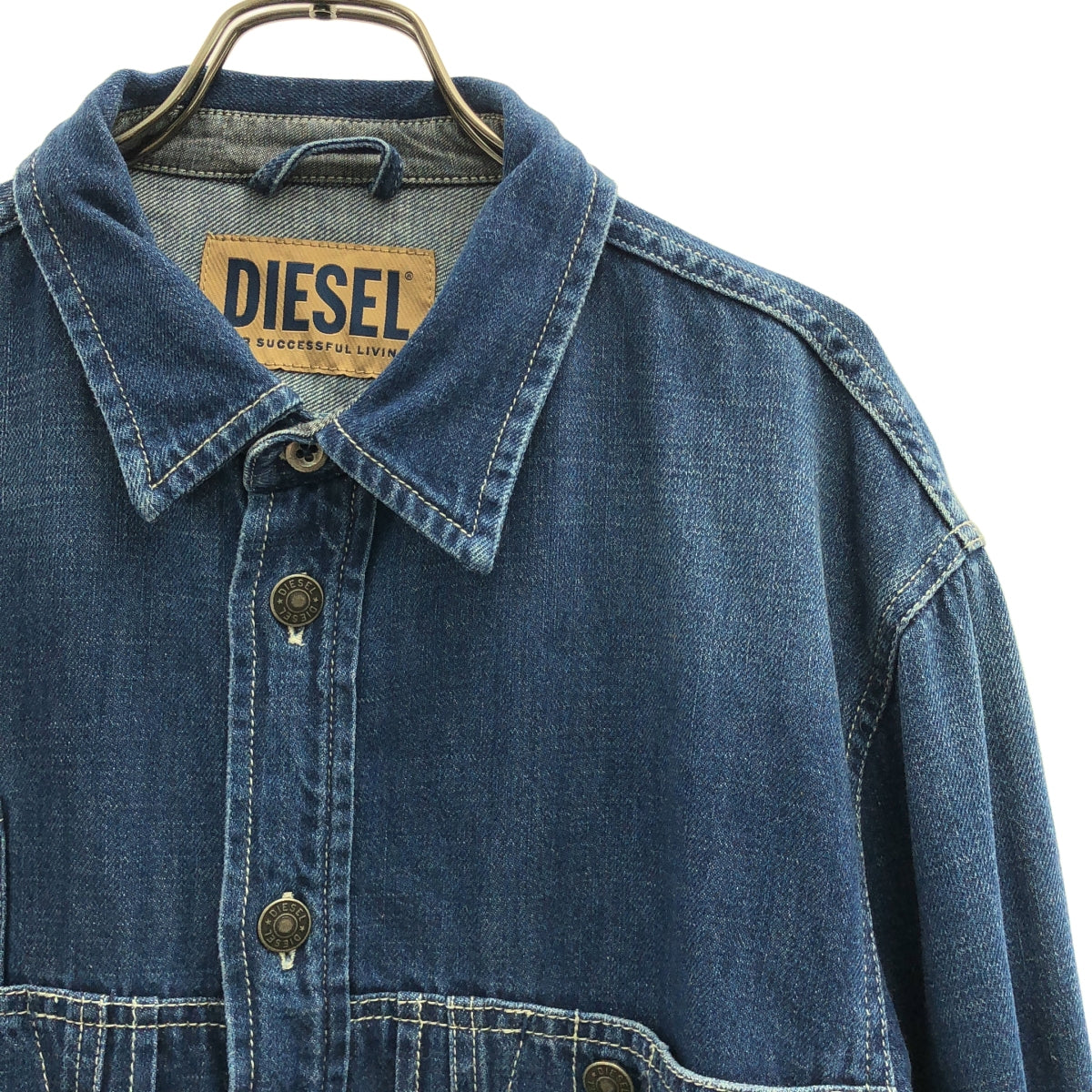 DIESEL / ディーゼル | コットン ステッチ デニム シャツ | M | インディゴ | レディース DIESEL / ディーゼル | コットン ステッチ デニム シャツ | M