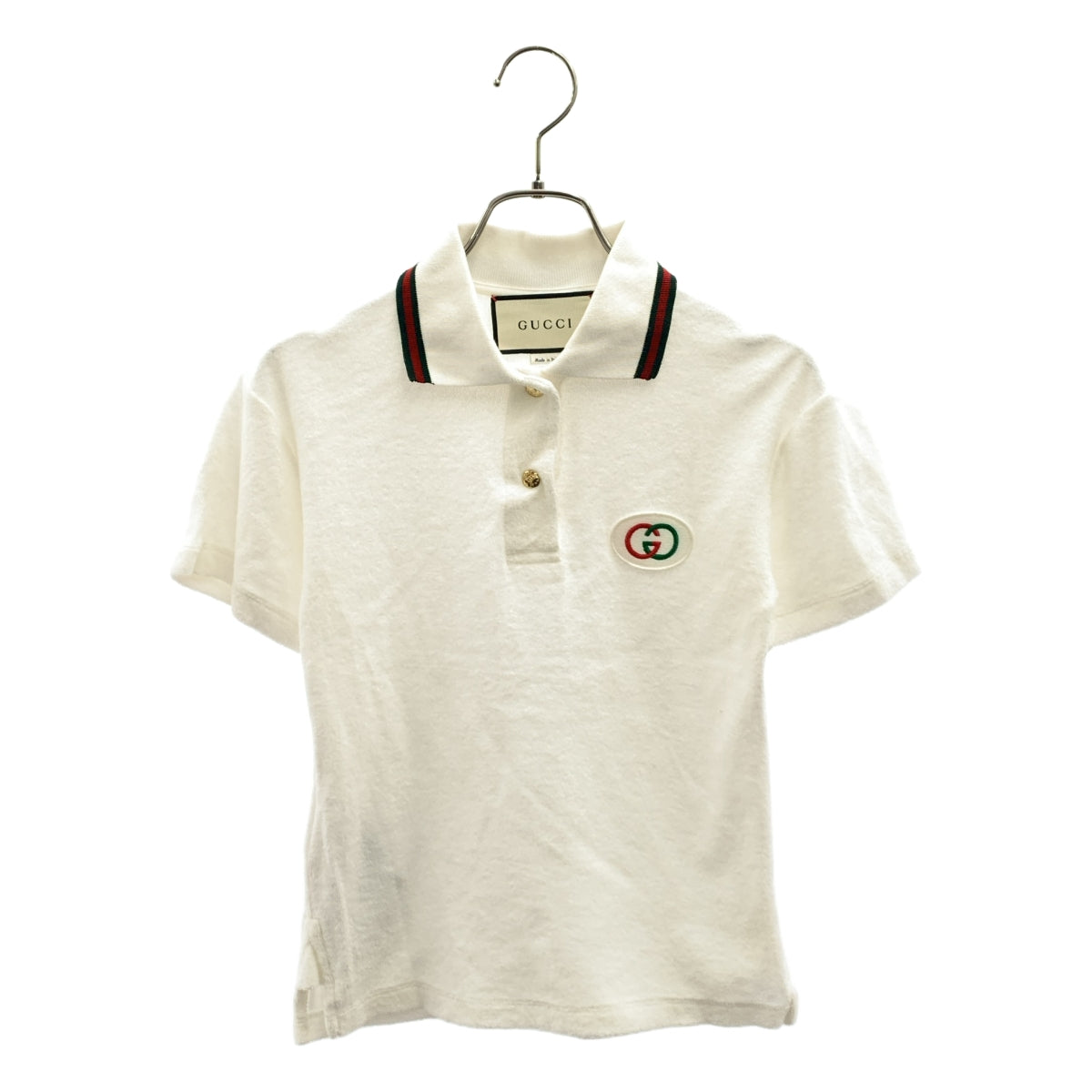 GUCCI / グッチ | インターロッキング GGロゴ ワッペン 金ボタン ポロシャツ カットソー | XS | ホワイト | レディース GUCCI / グッチ | インターロッキング GGロゴ ワッペン 金ボタン