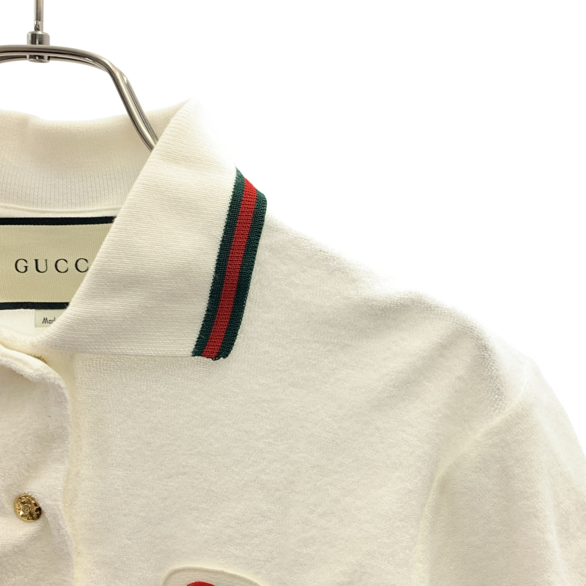 GUCCI / グッチ | インターロッキング GGロゴ ワッペン 金ボタン ポロシャツ カットソー | XS | ホワイト | レディース GUCCI / グッチ | インターロッキング GGロゴ ワッペン 金ボタン
