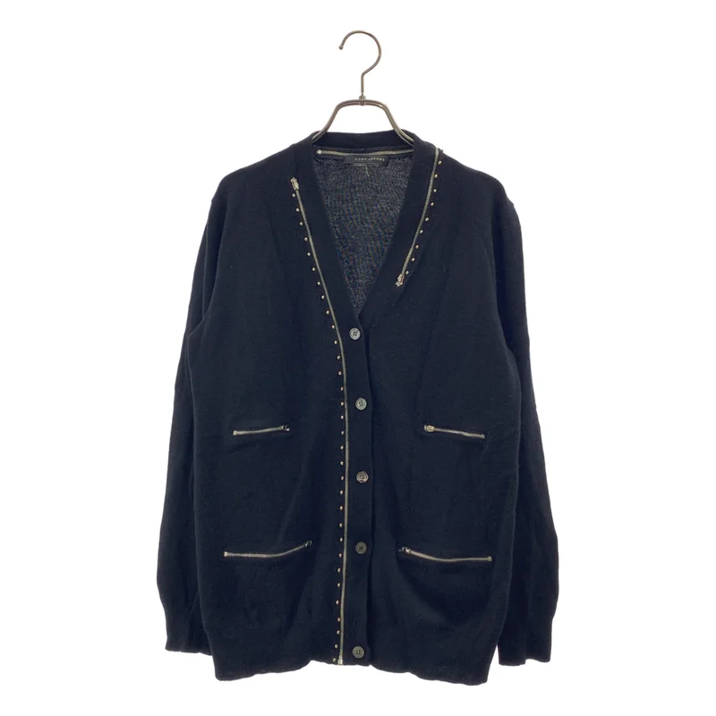 MARC JACOBS / マークジェイコブス | Zip Design Cardigan / ウール ビジュー 装飾 ジップ ニット カーディガン | XS | レディース