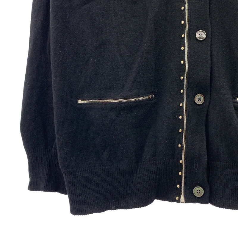 MARC JACOBS / マークジェイコブス | Zip Design Cardigan / ウール ビジュー 装飾 ジップ ニット カーディガン | XS | レディース