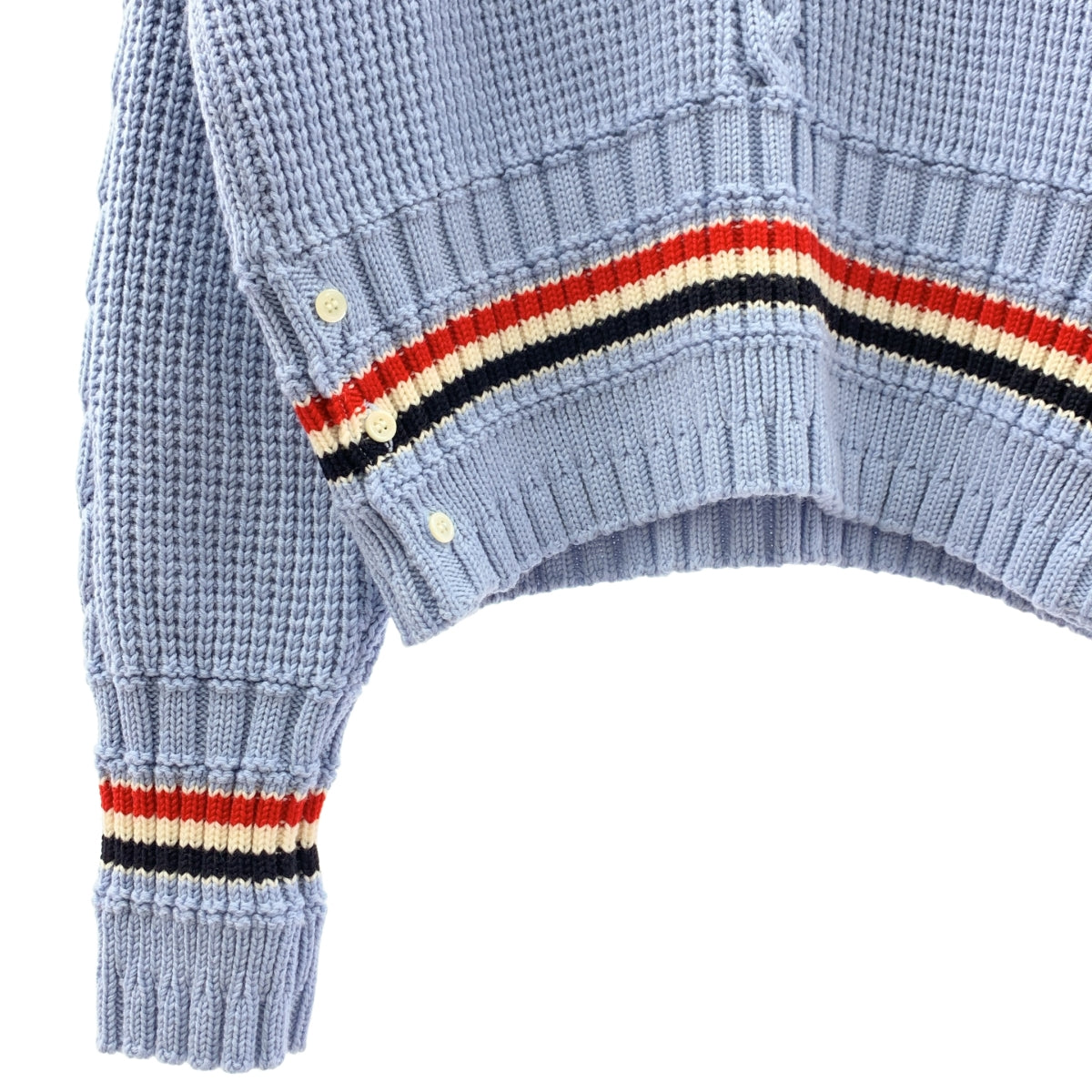 【美品】  THOM BROWNE / トムブラウン | ウール ケーブル クルーネックニット | 3 | ライトブルー | メンズ 미품】 THOM BROWNE / 톰 브라운 | 울 케이블 크루넥 니트 | 3