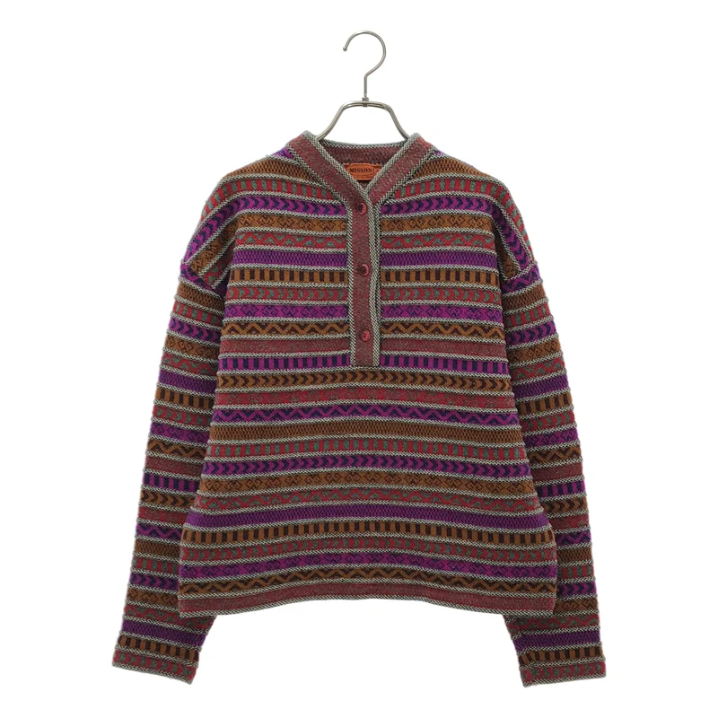 MISSONI / ミッソーニ | ウール エスニック マルチボーダー ヘンリーネックニット |