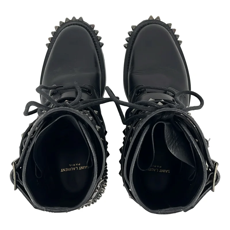 SAINT LAURENT PARIS / サンローランパリ | 2015SS | エディ期 レザー 5ベルト スタッズ ハイカットブーツ | 38 | レディース