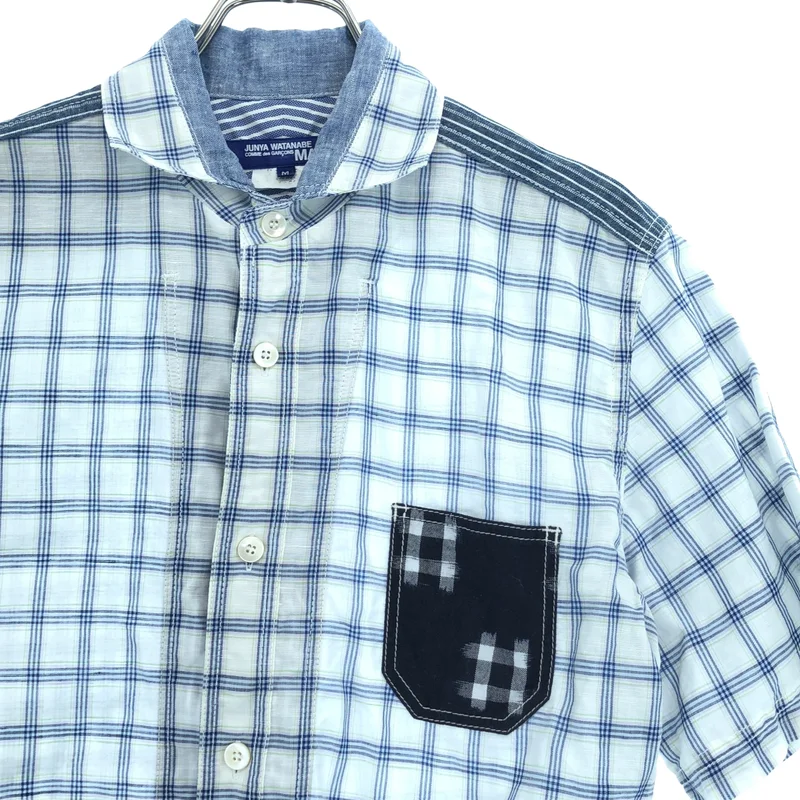 JUNYA WATANABE COMME des GARCONS MAN / ジュンヤワタナベコムデギャルソンマン | 2015SS | コットン リネン チェック 切替 オープンカラーシャツ | M | メンズ